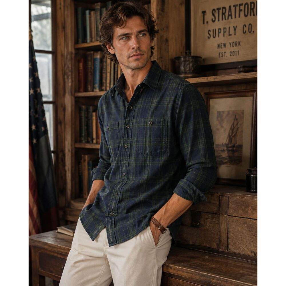TEDDY STRATFORD Blue Green Plaid Button Up Zip Shirt Top  Mens Size Small
